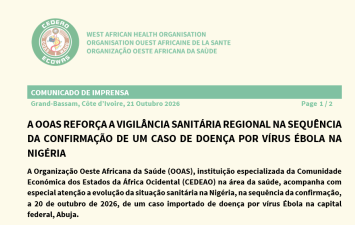 A OOAS REFORÇA A VIGILÂNCIA SANITÁRIA REGIONAL NA SEQUÊNCIA DA CONFIRMAÇÃO DE UM CASO DE DOENÇA POR VÍRUS ÉBOLA NA NIGÉRIA