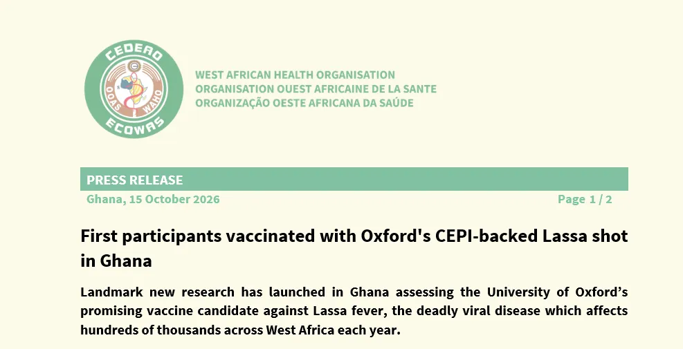 First participants vaccinated with Oxford's CEPI-backed Lassa shot in Ghana